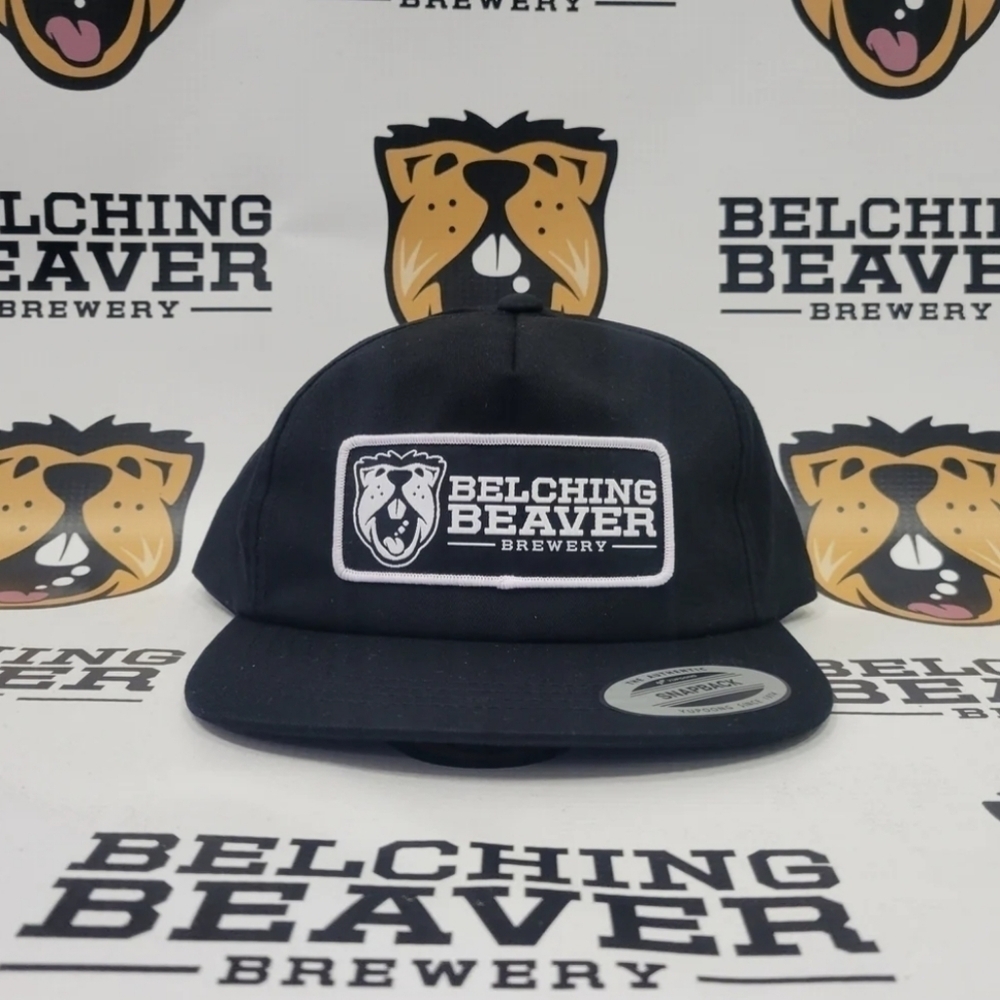 BELCHING BEAVER BREWING Black Pro Snapback, Flat Brim, Embroidered Logo Hat
